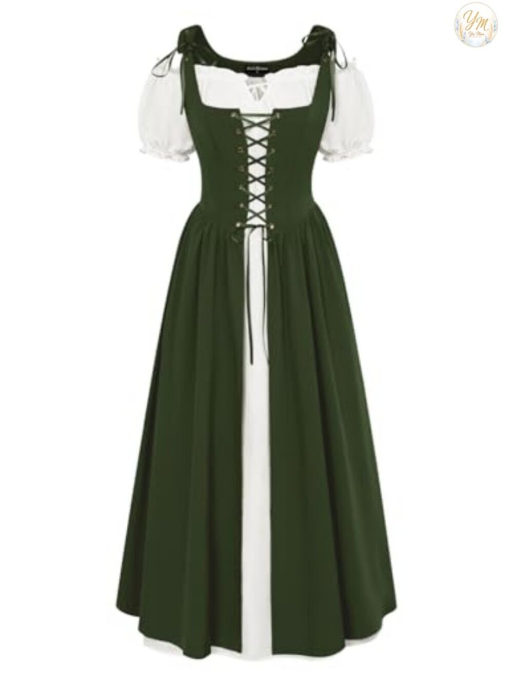 2 Piece Renaissance Costume Dress with Lace-Up Vest and Hidden Pockets